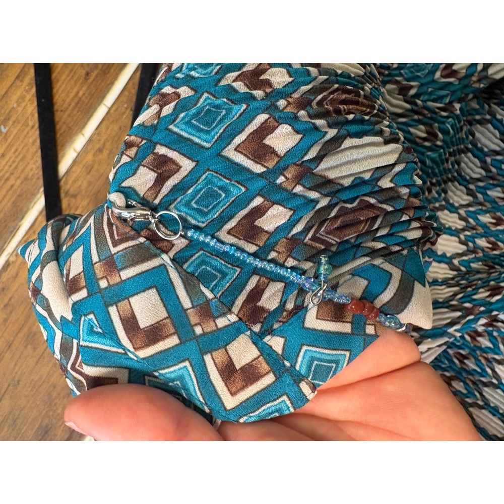 Free‑Spirit GypsyTeal Geometric Button Up Blouse Beaded Shell Charms Size S - Picture 7 of 9